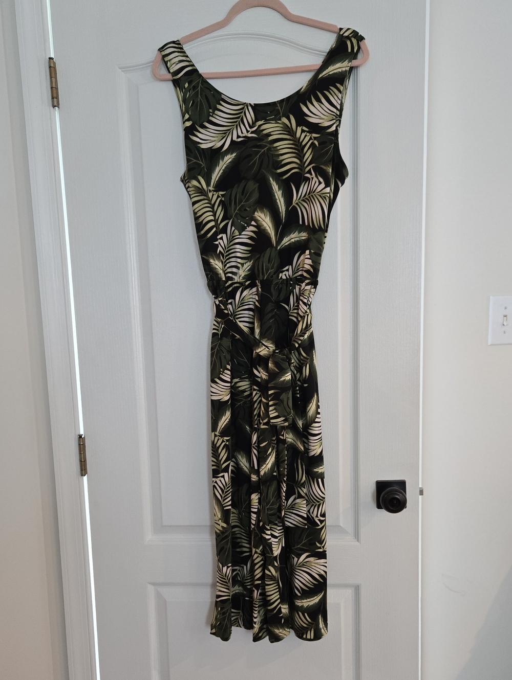 Tropical Palm Leaf Ankle Jumpsuit in Green